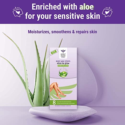 Bombae AloehaGlow Body Wax Strips With Aloe Vera For Sensitive Skin (8 Strips + 2 Wipes)