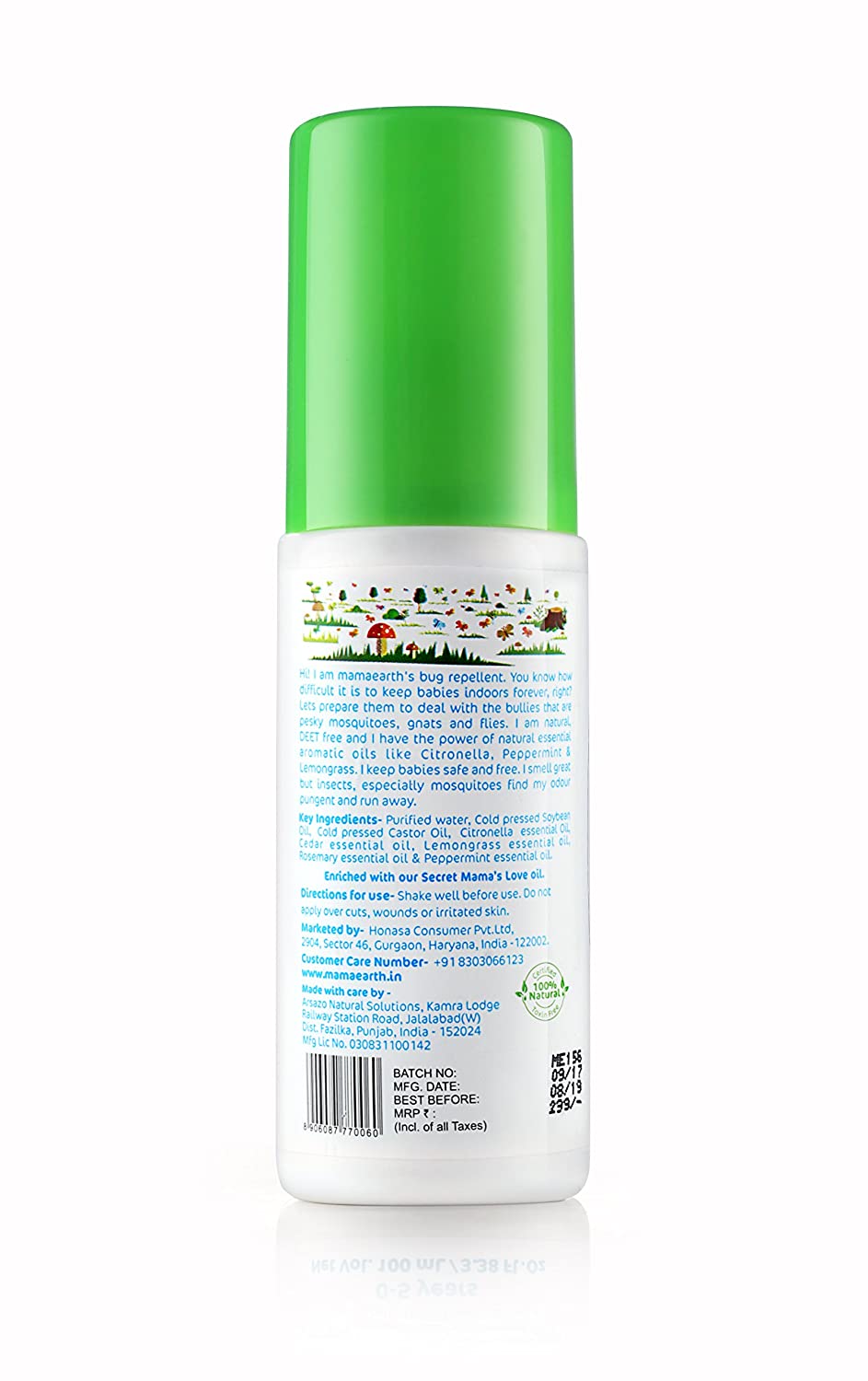 Mamaearth 100% Natural Mosquito Repellent With Citronella Oil & Lemongrass Oil - 100 ml
