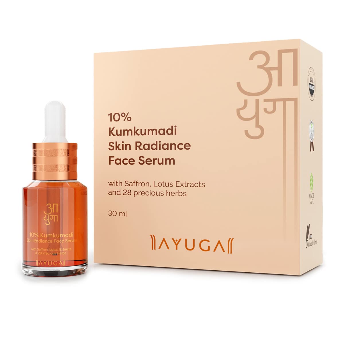 Ayuga Deep Moisturizing 10% Kumkumadi Skin Radiance Oil-based Face Serum with Saffron & Lotus Extracts - 30 ml