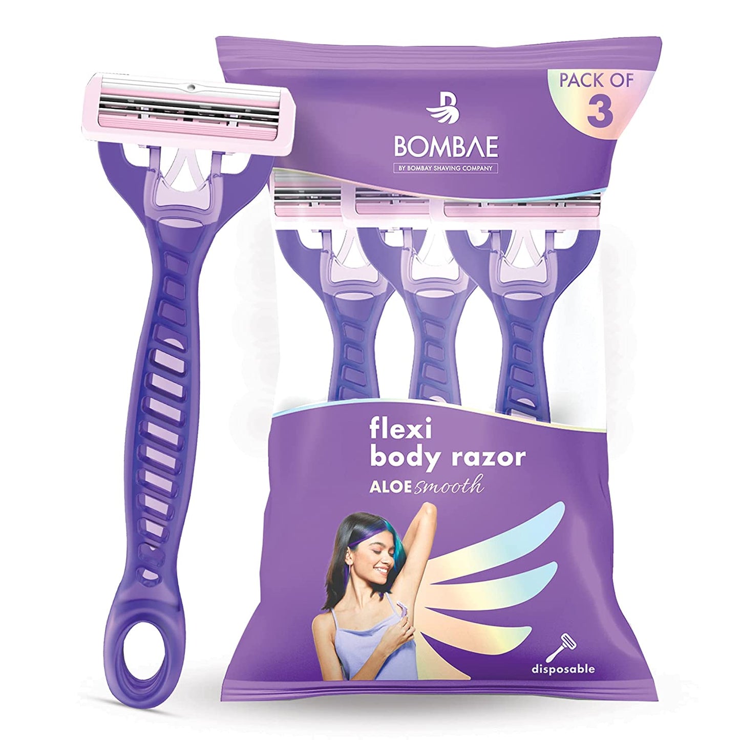 Bombae Flexi Body Razor For Women with Aloe Vera and Vitamin E (Pack of 3)