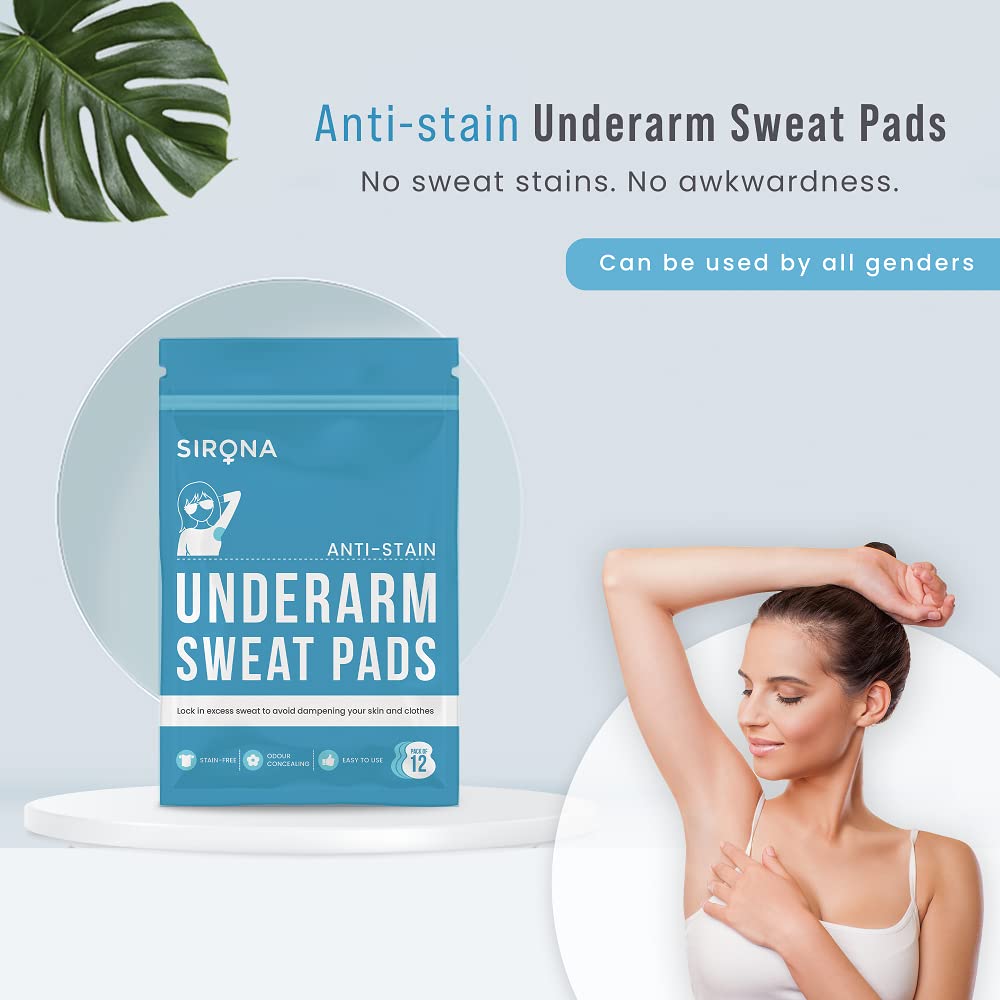 Sirona Anti-Stain Under Arm Sweat Pads for Men and Women - 12 Pads