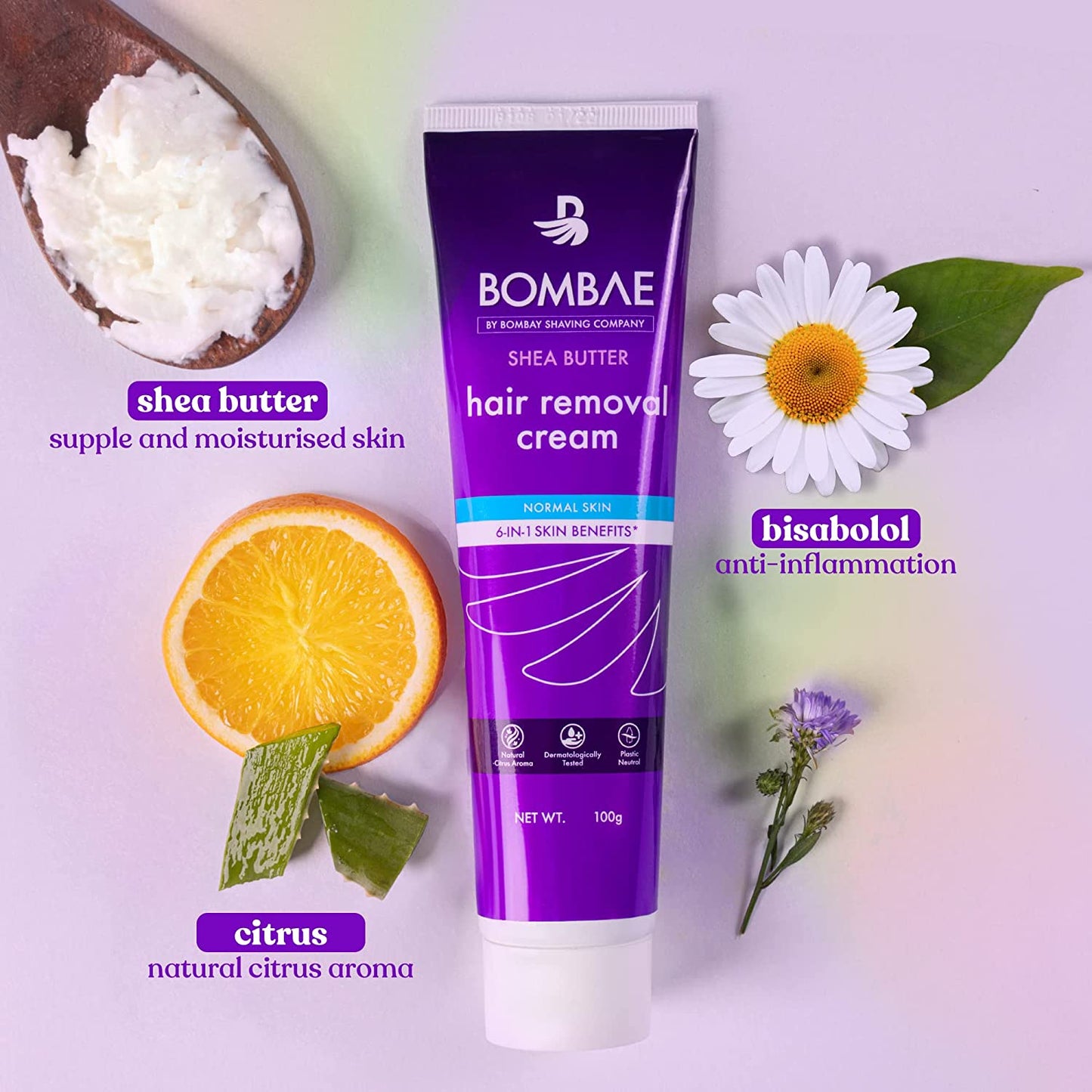 Bombae 6-in-1 Shea Butter Hair Removal Cream For Women - 100 gm