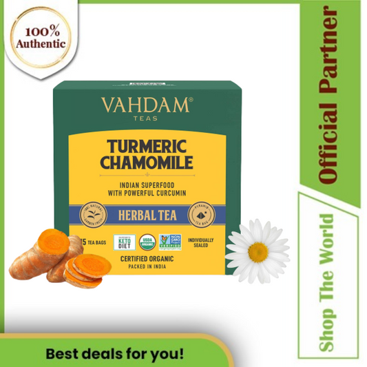 Vahdam Turmeric Chamomile Herbal Tea (15 Tea Bags)