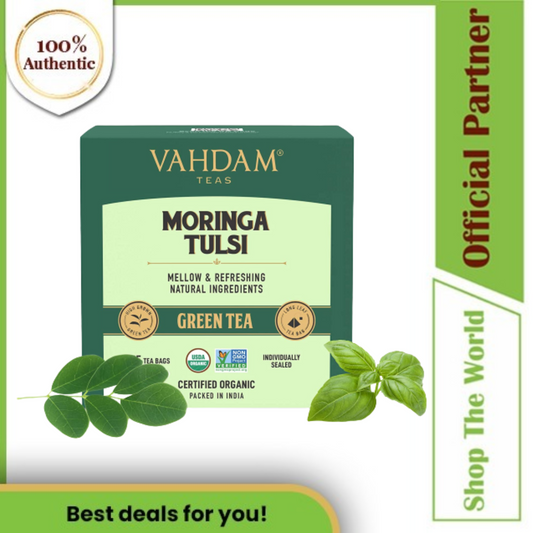 Vahdam Moringa Tulsi Green Tea (15 Tea Bags)
