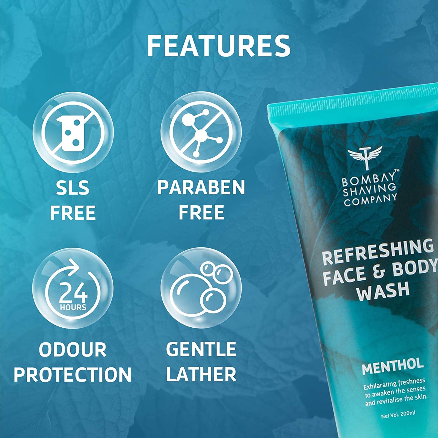 (Expiring July 2024) Bombay Shaving Company Refreshing Face & Body Wash with Menthol - 200 ml