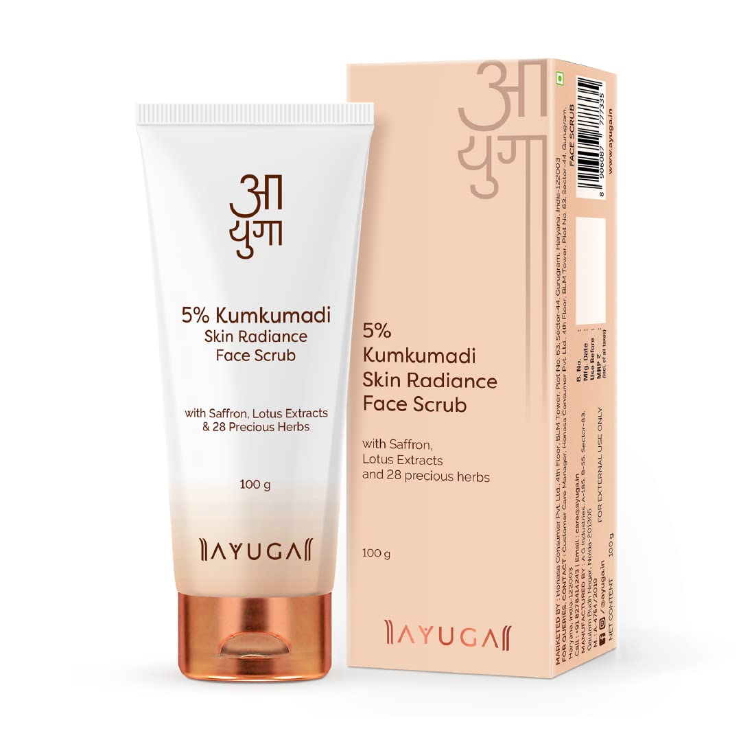 Ayuga Gentle Exfoliating 5% Kumkumadi Skin Radiance Face Scrub with Saffron, Walnut & Lotus Extracts - 100 ml