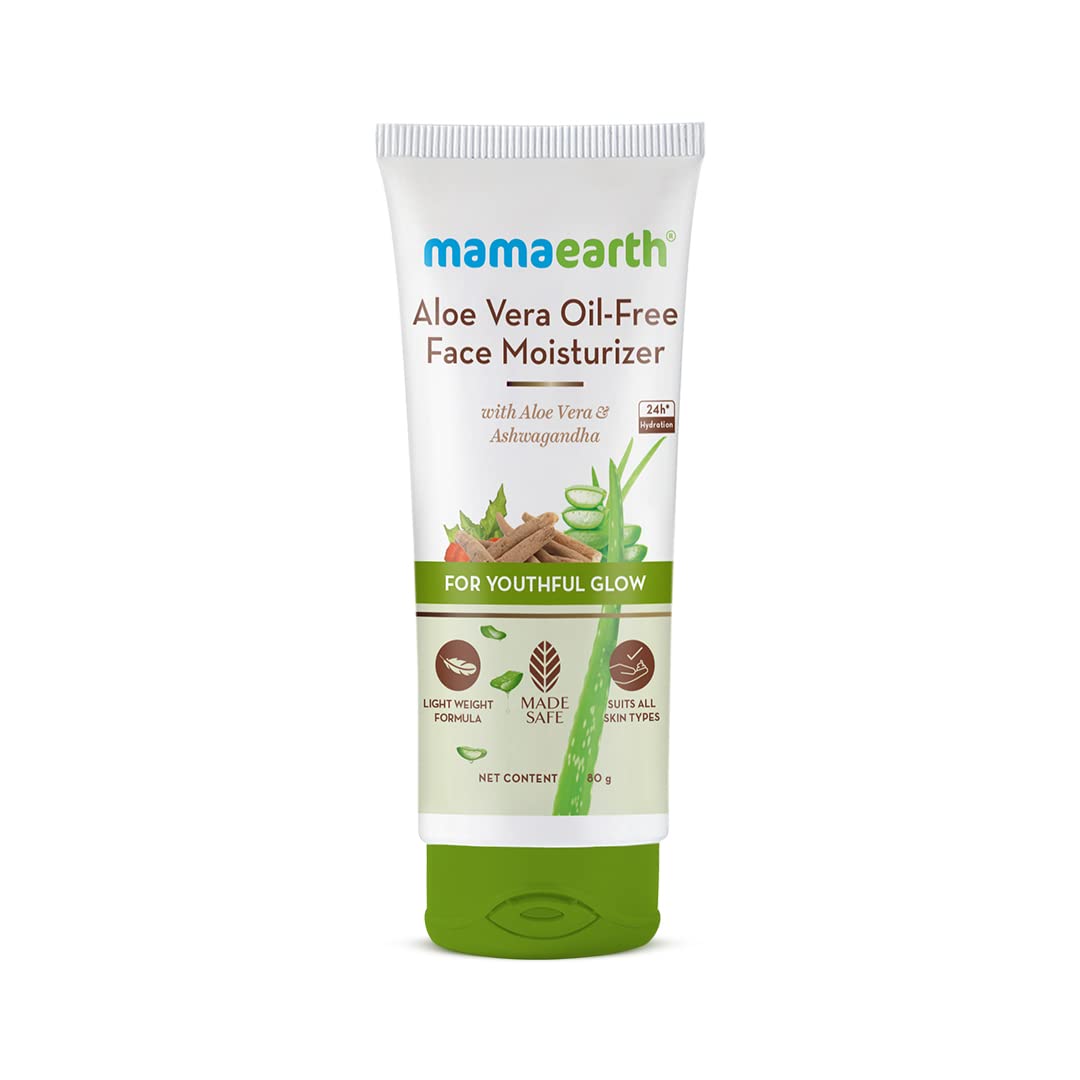 Mamaearth Youthful Glow Aloe Vera Oil-Free Face Moisturizer for Oily Skin with Ashwagandha - 80 gm