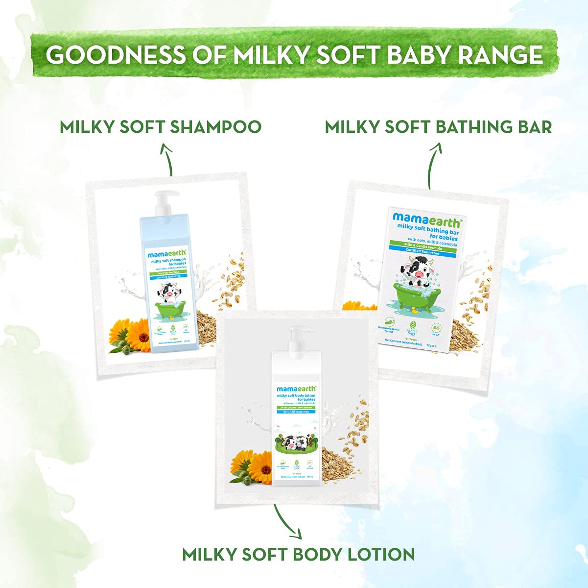 Mamaearth Milky Soft Bathing Bar for Babies with Oats, Milk & Calendula Pack of 2 (75g x 2)