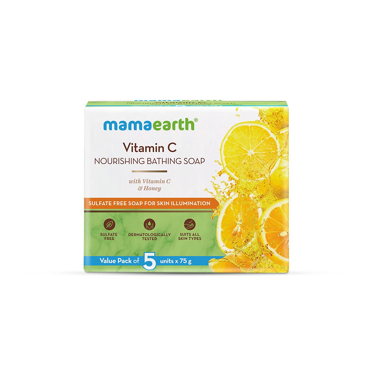 Mamaearth Vitamin C Nourishing Bathing Soap Bar with Honey for Skin Illumination - 75gm x 5