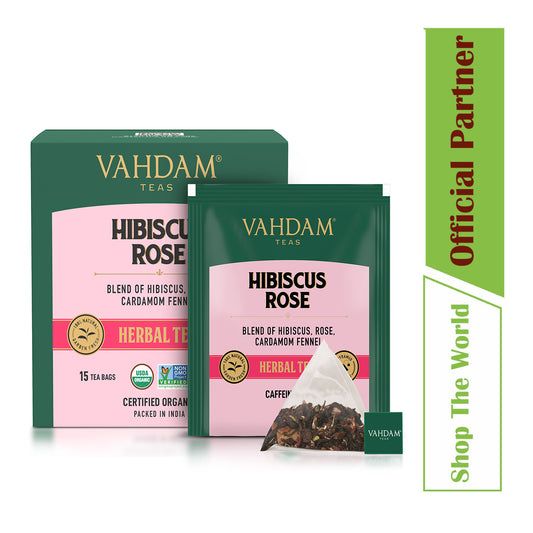 Vahdam Hibiscus Rose Herbal Tea (15 Tea Bags)