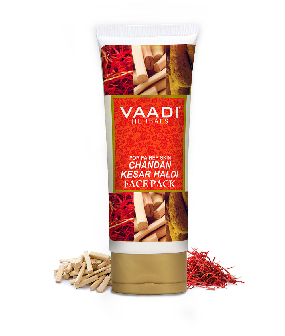 Vaadi Herbals Organic Skin Whitening Sandalwood Saffron Turmeric Face Pack, 120 gm (Expiring Sept. 2024)