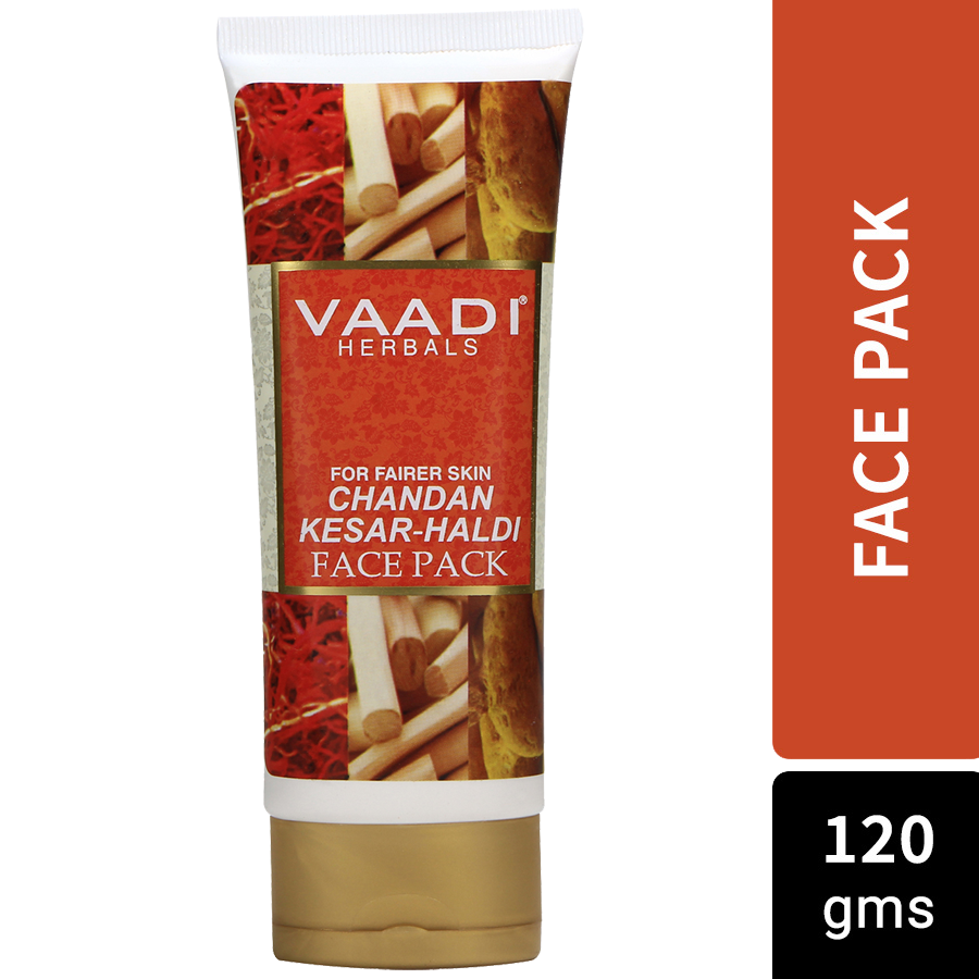 Vaadi Herbals Organic Skin Whitening Sandalwood Saffron Turmeric Face Pack, 120 gm (Expiring Sept. 2024)