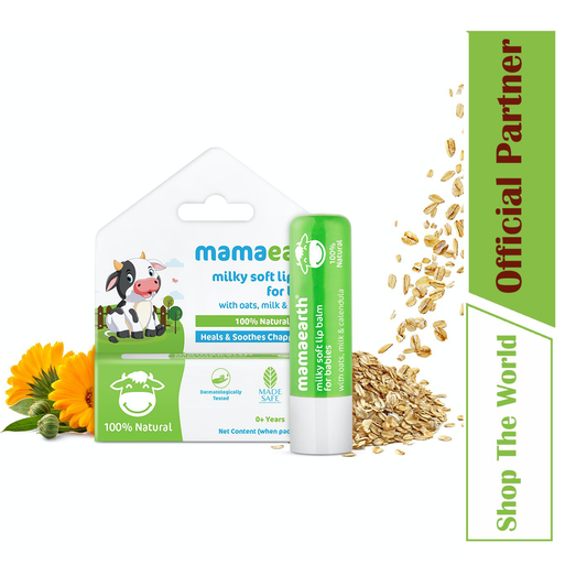 Mamaearth 100% Natural Milky Soft Lip Balm for Kids, Babies for 12 Hour Moisturization, with Oats, Milk and Calendula 4 gm