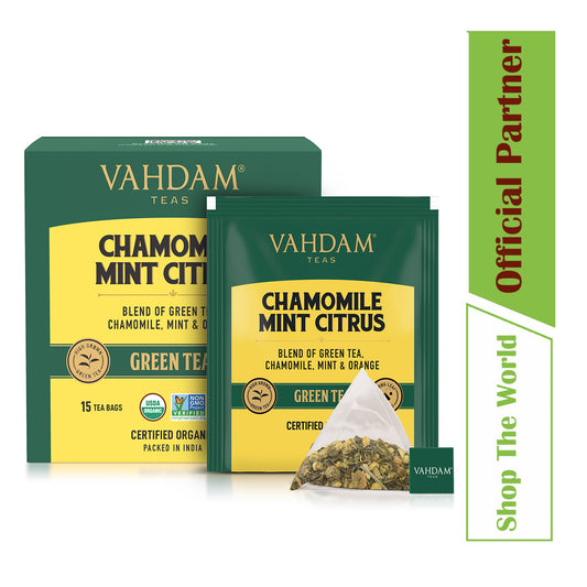 Vahdam Chamomile Mint Citrus Green Tea (15 Tea Bags)
