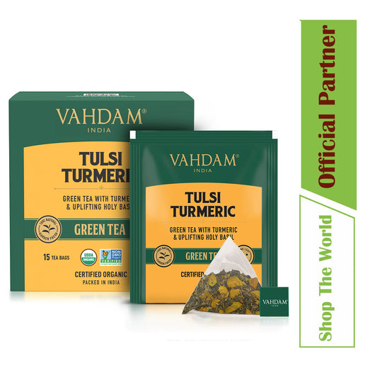 Vahdam Tulsi Turmeric Green Tea (15 Tea Bags)