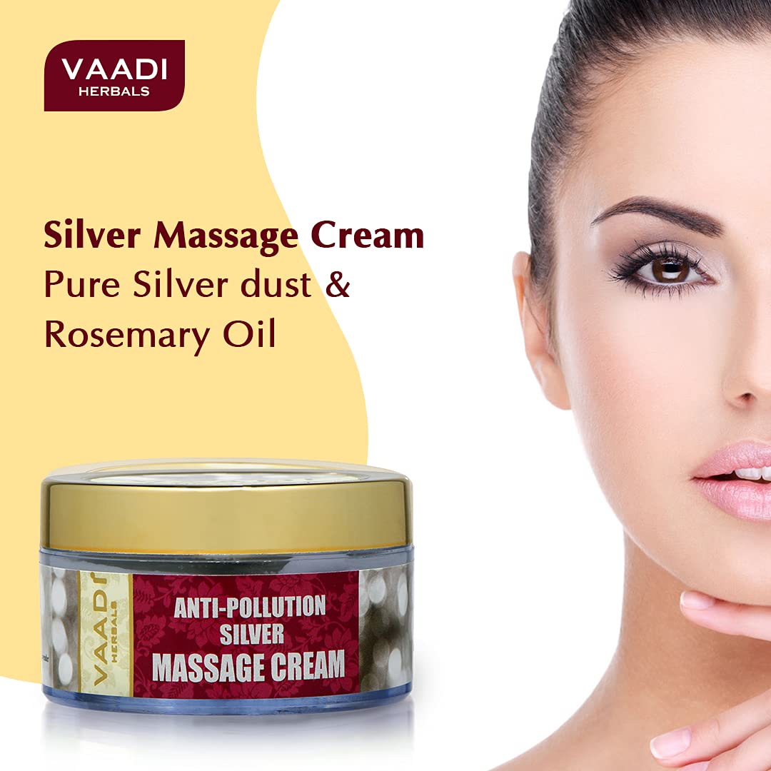 Vaadi Herbals Organic Silver Massage Cream with Pure Silver dust & Rosemary Oil, 50 gm (Expiring September 2024)