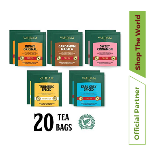 Vahdam Assorted Chai Tea Bags - Tea Variety Pack (20 Tea Bags)