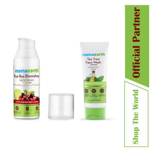 Mamaearth Skin Toning, Anti-Acne and Anti-Pimple Duo (Bye Bye Blemishes Face Cream 30 ml + Tea Tree Face Wash 100 ml)