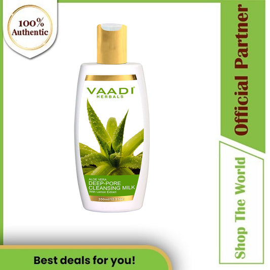 Vaadi Herbals Organic Aloe Vera Deep Pore Cleansing Milk With Lemon Extract, 350 ml (Large)