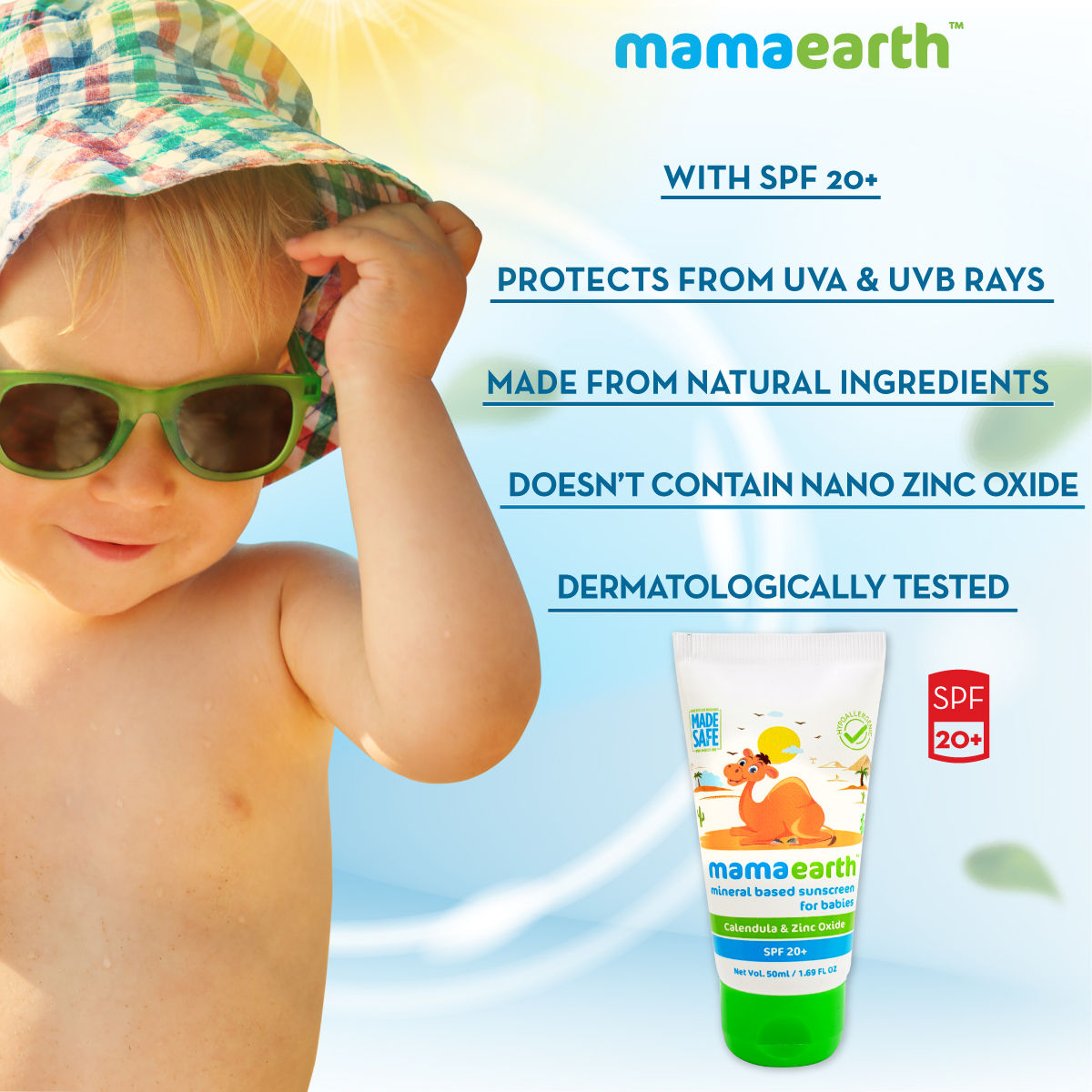 Mamaearth Mineral Based Sunscreen for Babies with Calendula & Zinc Oxide - 50ml