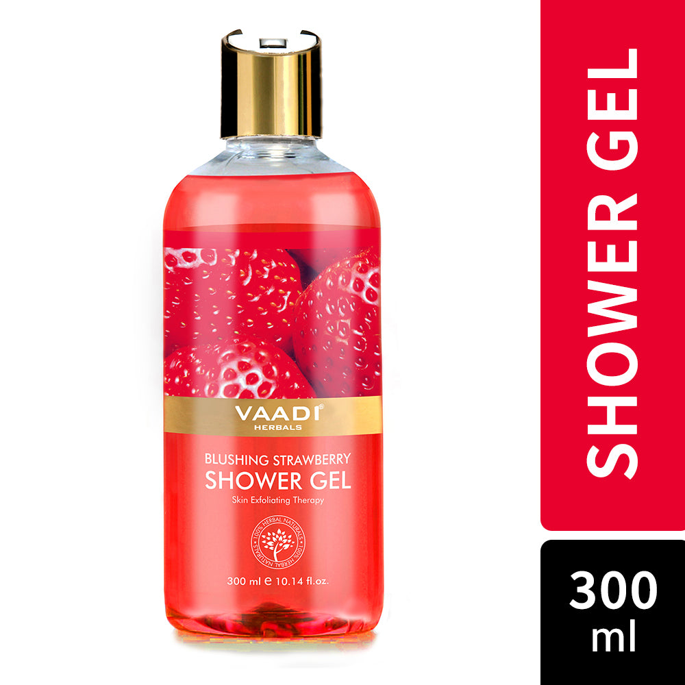 Vaadi Herbals Organic Skin Exfoliating Blushing Strawberry Shower Gel, 300 ml