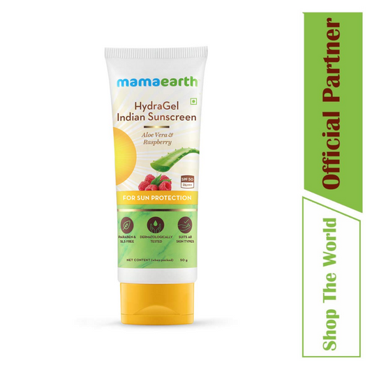 Mamaearth Sun Protection HydraGel Indian Sunscreen with Aloe Vera and Raspberry SPF 50 - 50 g