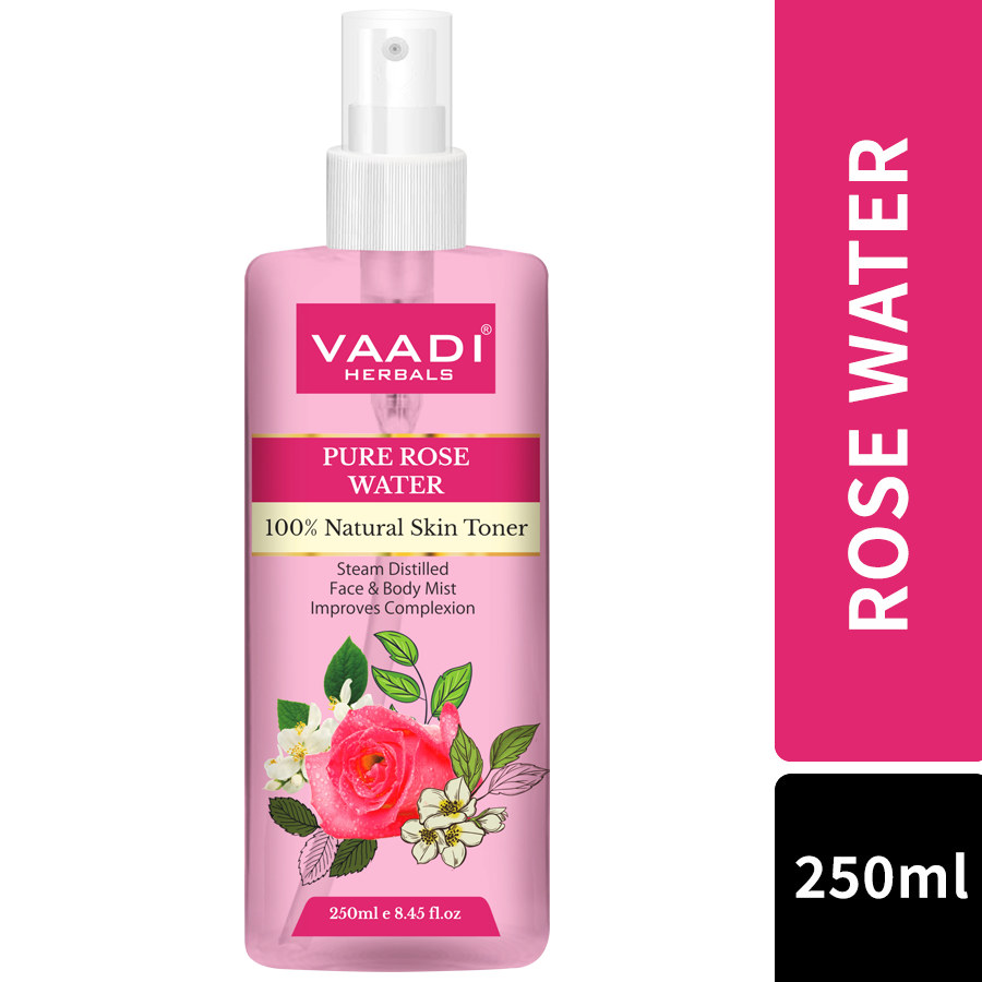 Vaadi Herbals Organic Rose Water - 100% Natural & Pure, 250 ml