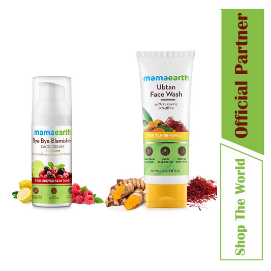 Mamaearth Blemish Free & Tan Removal Duo (Bye Bye Blemishes Face Cream 30 ml + Ubtan Face Wash 100 ml)