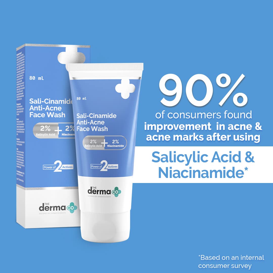 The Derma Co Sali-Cinamide Anti-Acne Face Wash with 2% Salicylic Acid & 2% Niacinamide - 80 ml