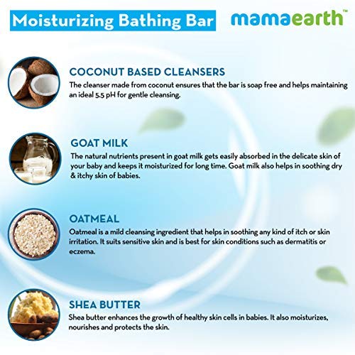 Mamaearth Moisturizing Bathing Bar Soap For Babies with Shea Butter, Oatmeal & Goat Milk, Pack of 2 (75gms Each)