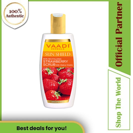 Vaadi Herbals Organic Skin Revitalizing Strawberry Scrub Moisturising Lotion With Walnut Grains, 350 ml (Large)