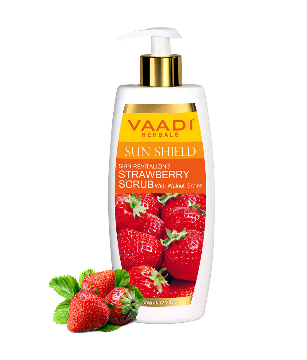 Vaadi Herbals Organic Skin Revitalizing Strawberry Scrub Moisturising Lotion With Walnut Grains, 350 ml (Large)