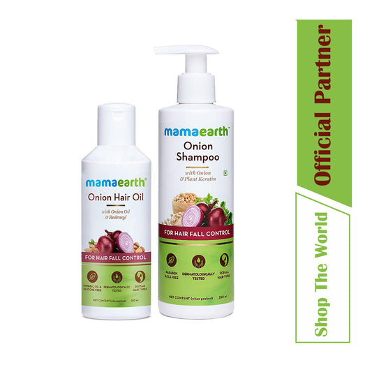 Mamaearth Anti Hairfall Onion Oil & Shampoo Combo - (Oil 150 ml) & (Shampoo 250 ml) Regular