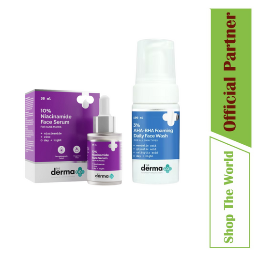 The Derma Co Fade Away Acne Marks Combo (10% Niacinamide Serum 30 ml + 3% AHA BHA Foaming Face Wash 100 ml)